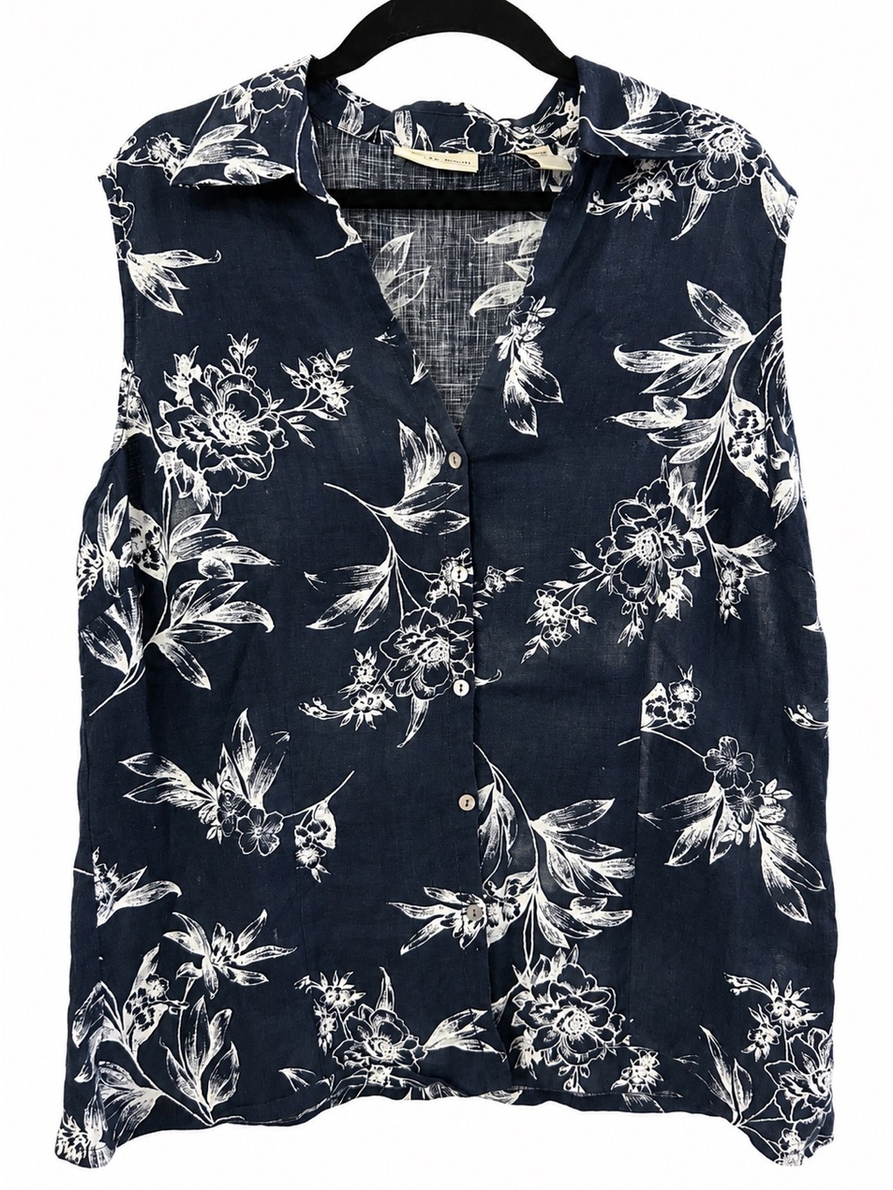 Amanda Smith 100% Linen Floral Button Front Tank Top Large